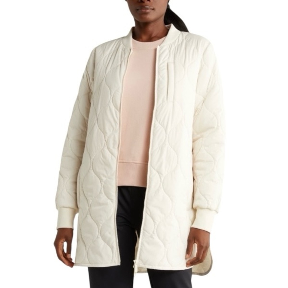 Zella Longline Quilted Zip Lightweight Long Jacket Cream Size Small